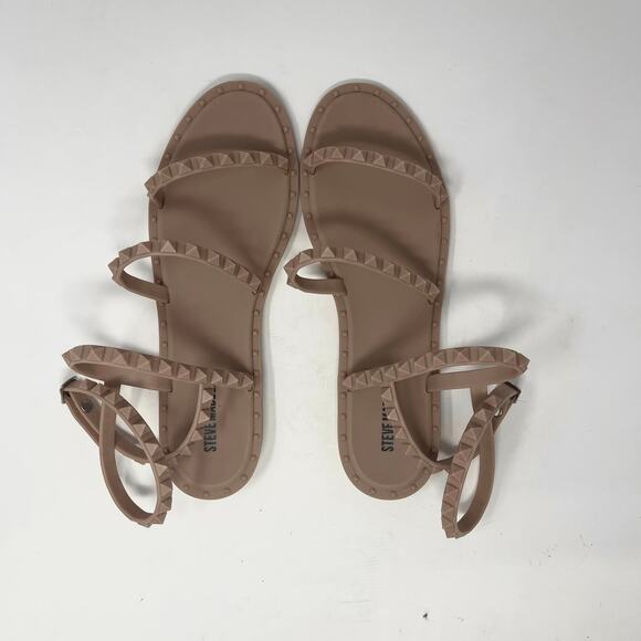 Steve Madden Travel J‎ Sandals Womens 9 Blush/Tan Flat Jelly Stud Ankle Wrap - Picture 6 of 8